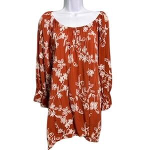 Liv Los Angeles Embroidered Blouse Womens XL Boho Flowy Off The Shoulder Floral